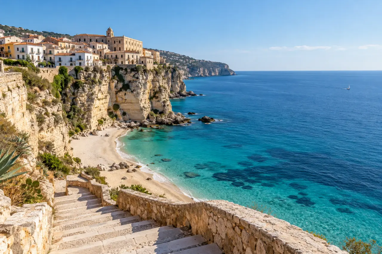 Italie du Sud plage au pied des falaises de Tropea