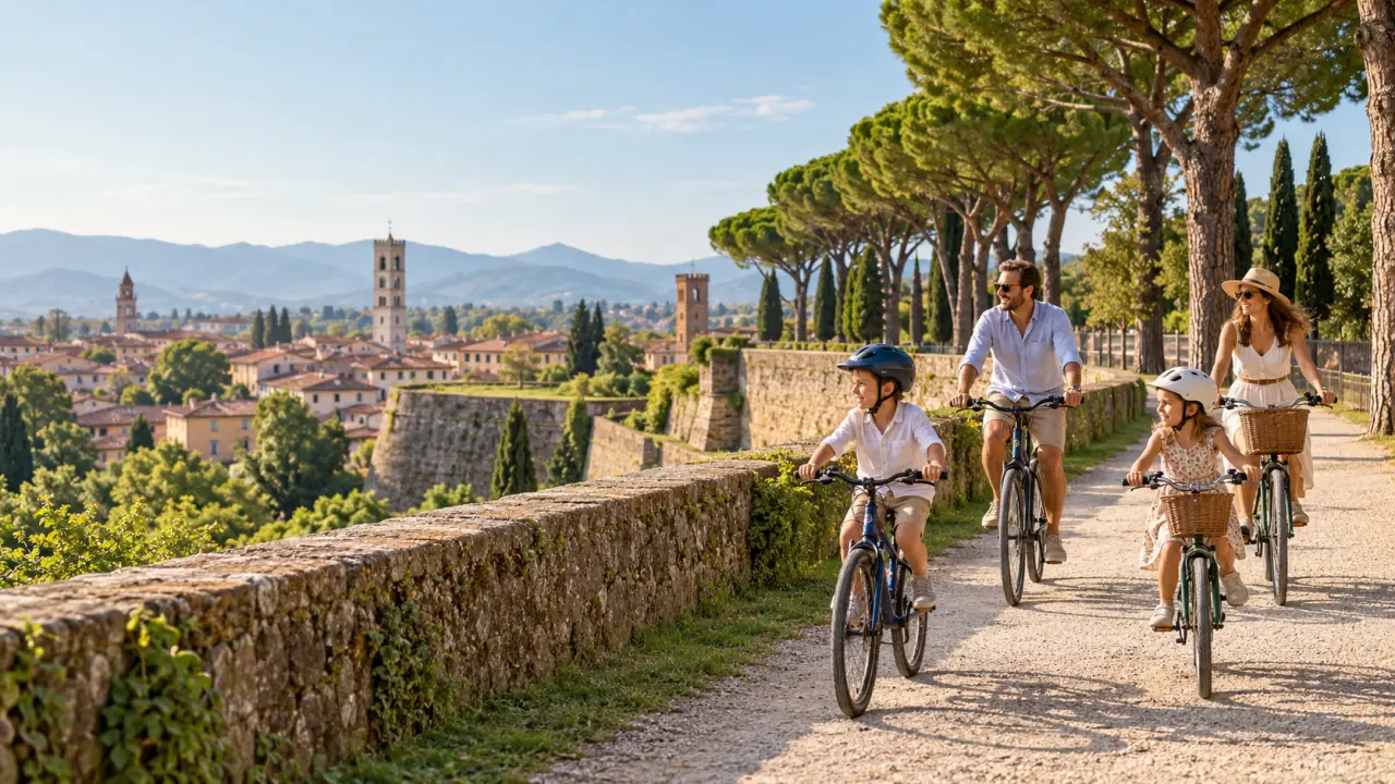 Vacances en Toscane en famille à vélo sur les remparts de Lucques